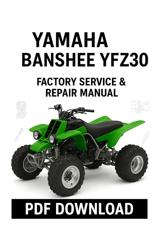 Yamaha Banshee YFZ30 service and repair manual cover with green ATV on a white background