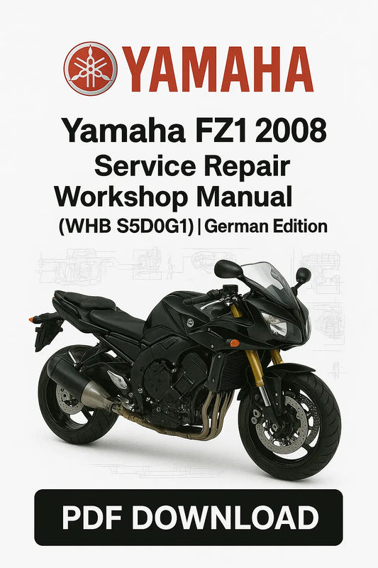 Yamaha FZ1 2008 Service Repair Workshop Manual cover with a motorcycle illustration on a white background.