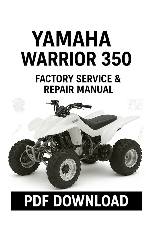 Yamaha Warrior 350 service and repair manual cover with a white ATV on a white background