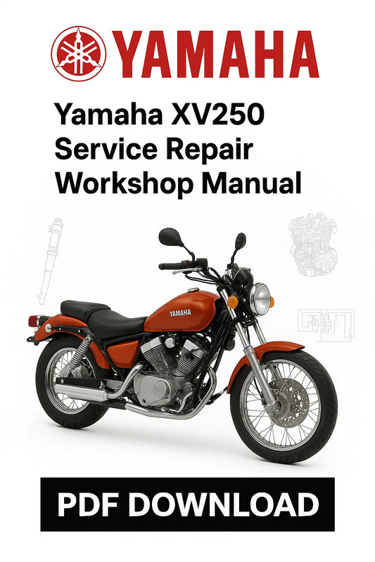 Yamaha XV250 Service Repair Workshop Manual PDF Download on a white background with Yamaha logo.