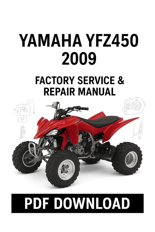 Yamaha YFZ450 2009 service and repair manual PDF download on a white background with a red ATV.