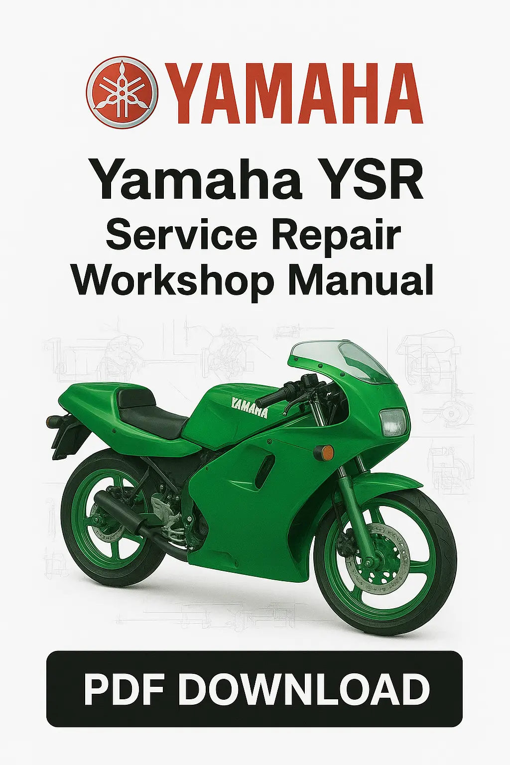 Yamaha YSR service repair workshop manual PDF download with a green motorcycle on a white background